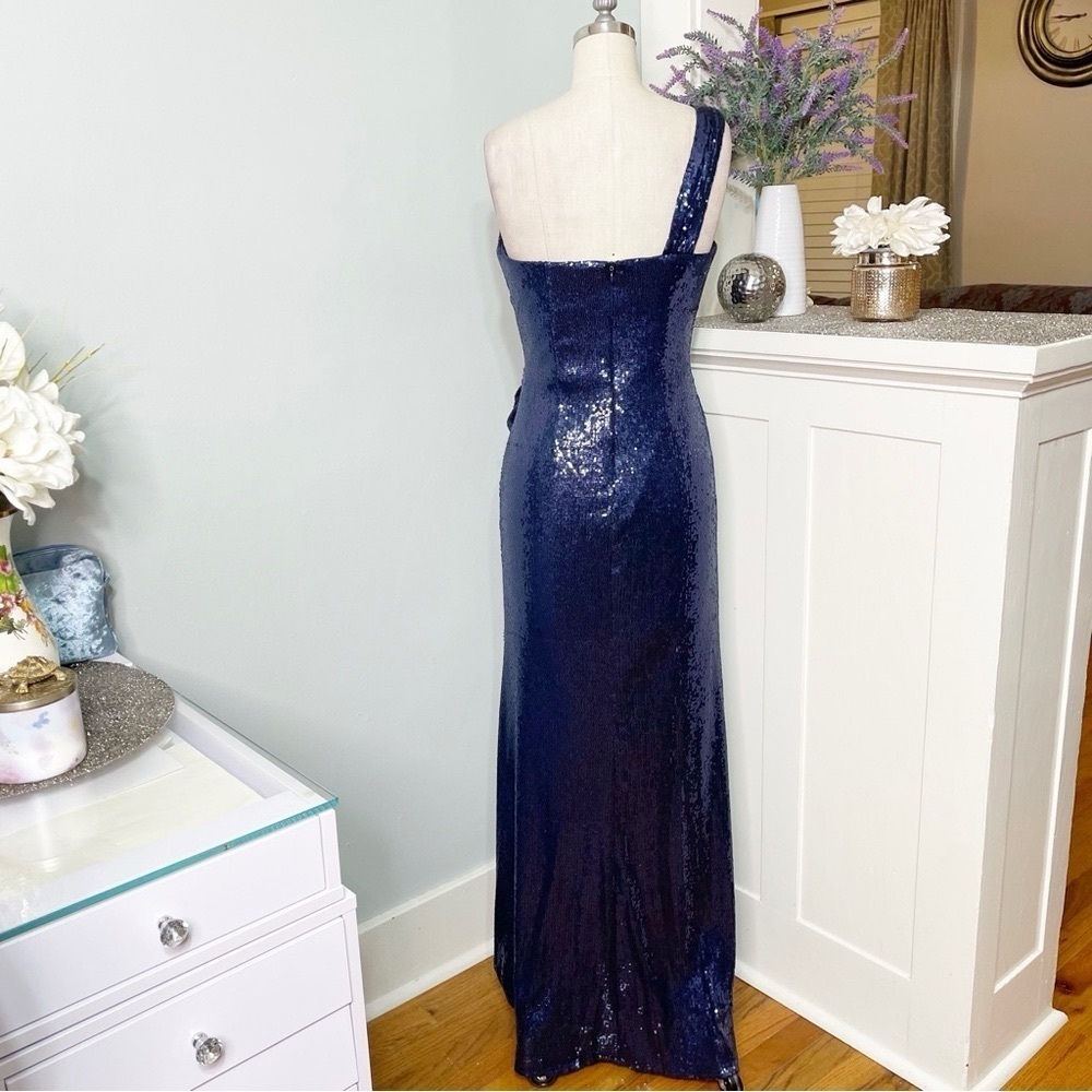 Cache Navy Blue Sequin Formal Gown Maxi Dress with Slit 4 - Picture 8 of 14